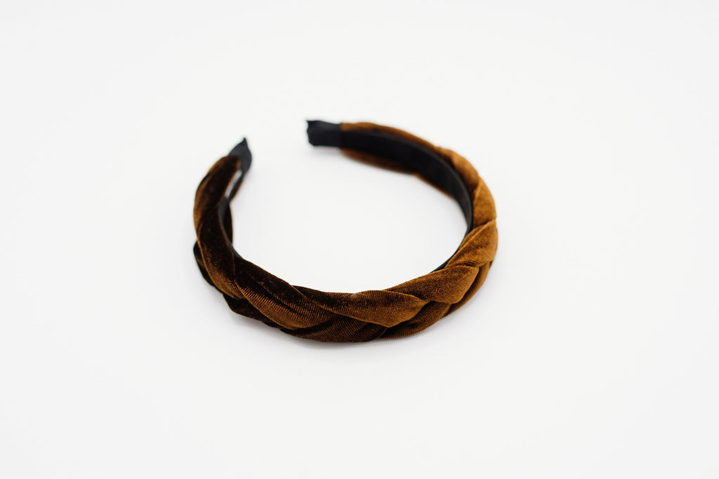 Brown Velvet Braided Headband