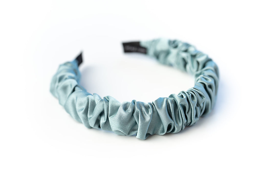 Aqua Satin Ruffle Headband