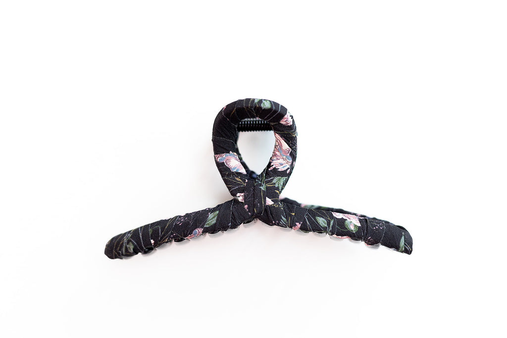 Black Floral Fabric Claw Clip
