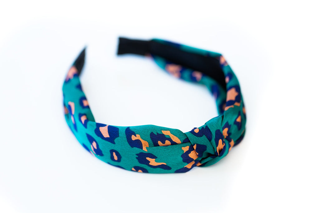 Teal Leopard Knotted Headband