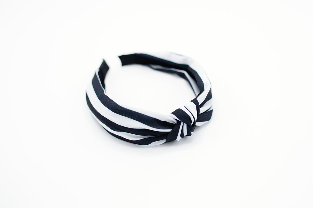 Black and White Wide Stripe Knotted Headband