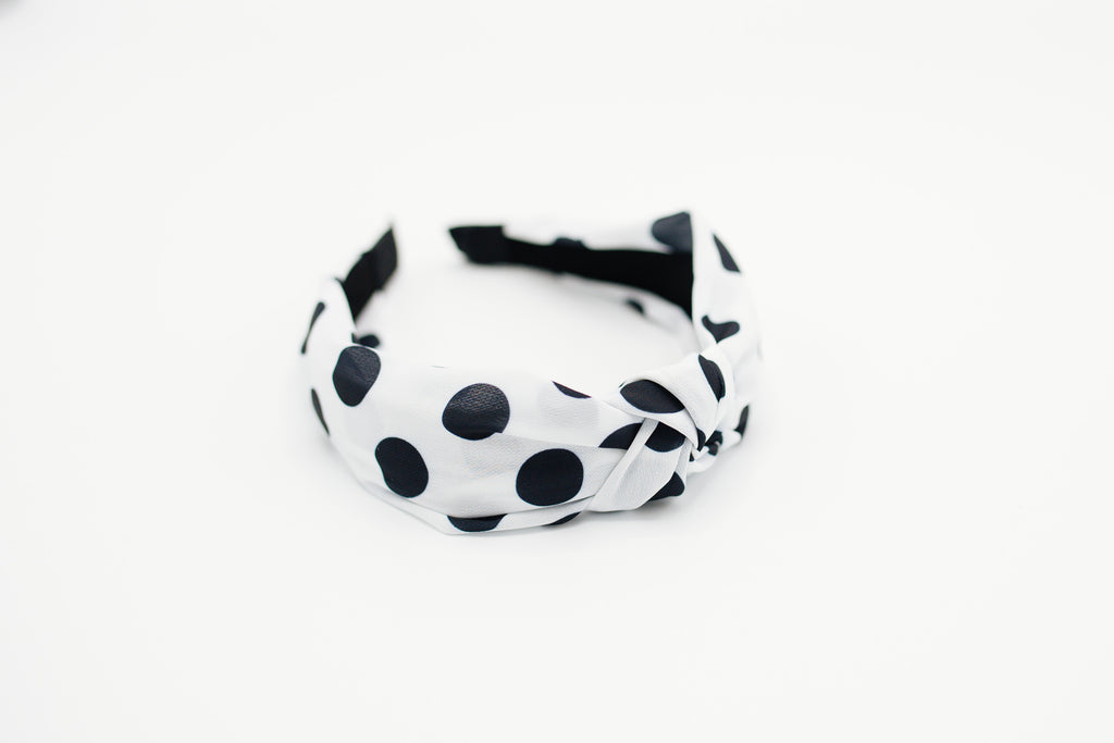 White & Black Polka Dot Knotted Headband