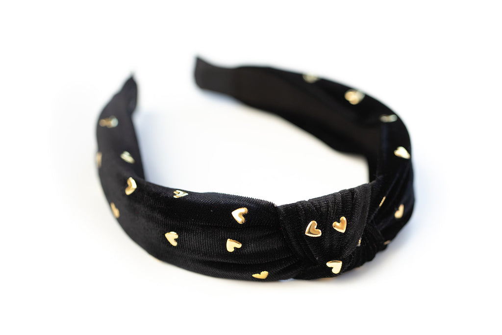 Black Gold Heart Studded Headband