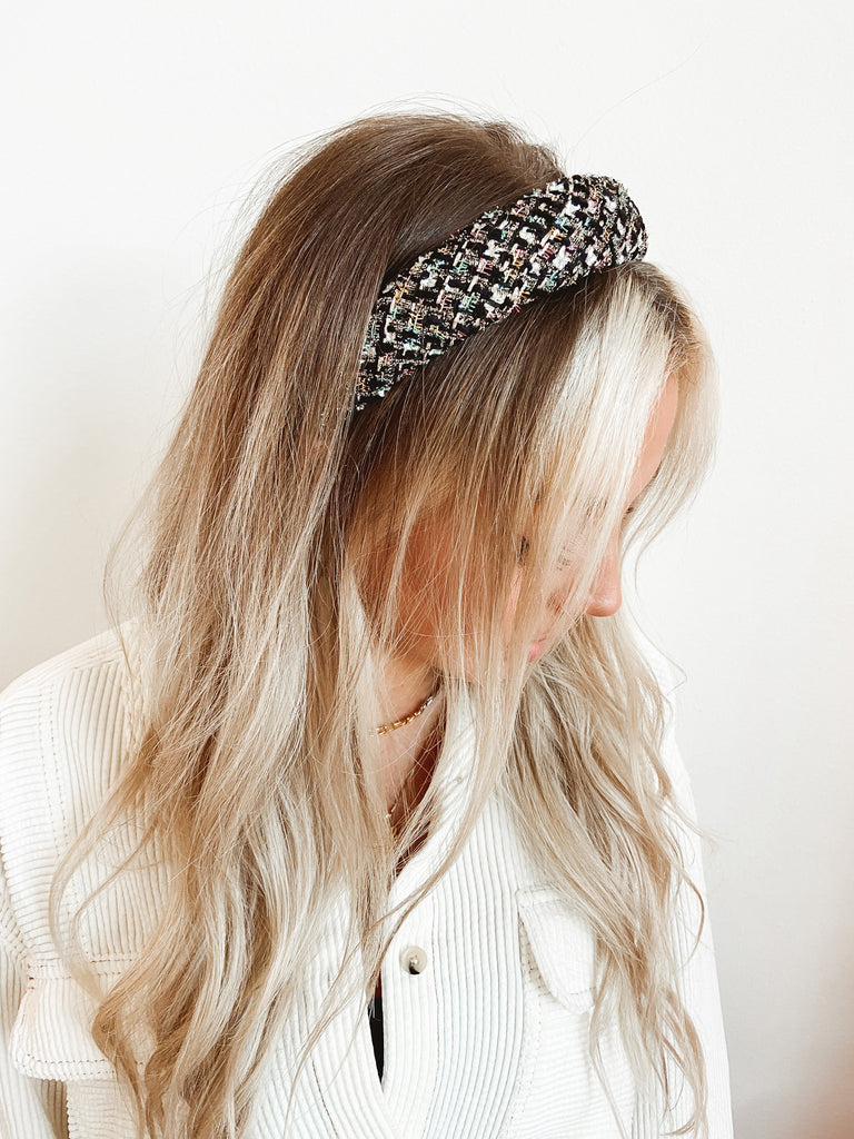 Black Sparkle Confetti Tweed Headband