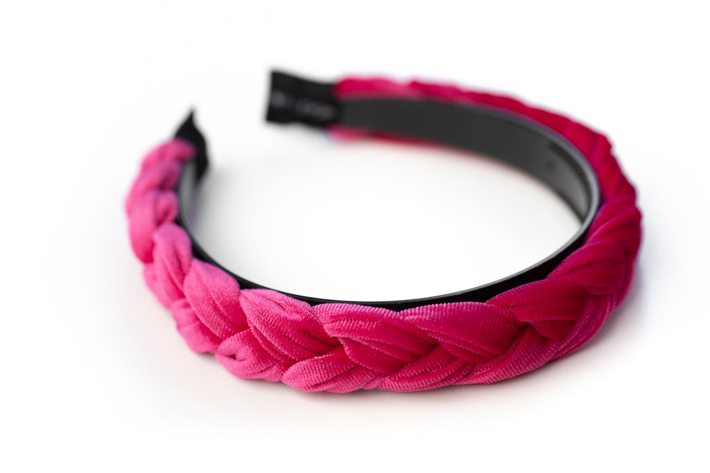 Hot Pink Velvet Braided Headband