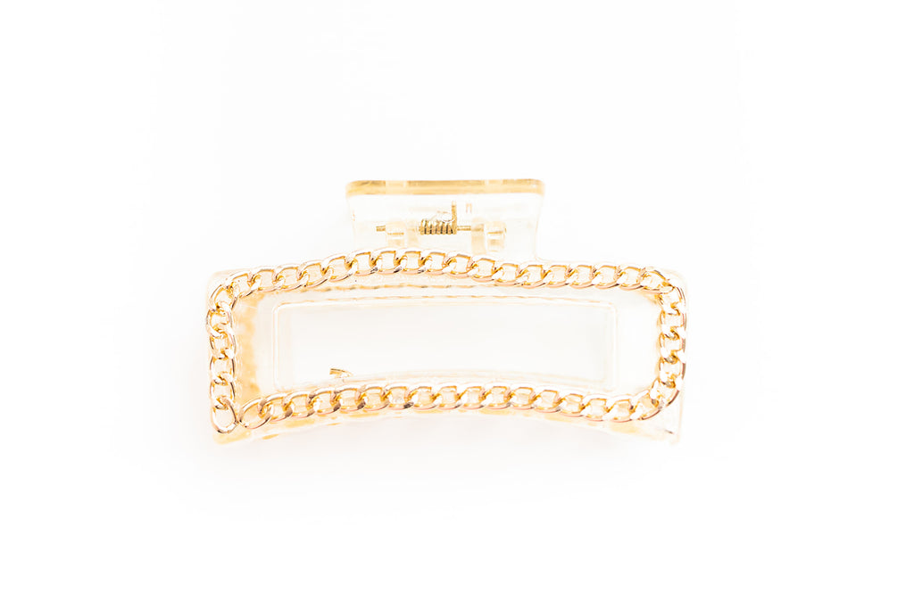 Clear Rectangle Gold Chain Clip