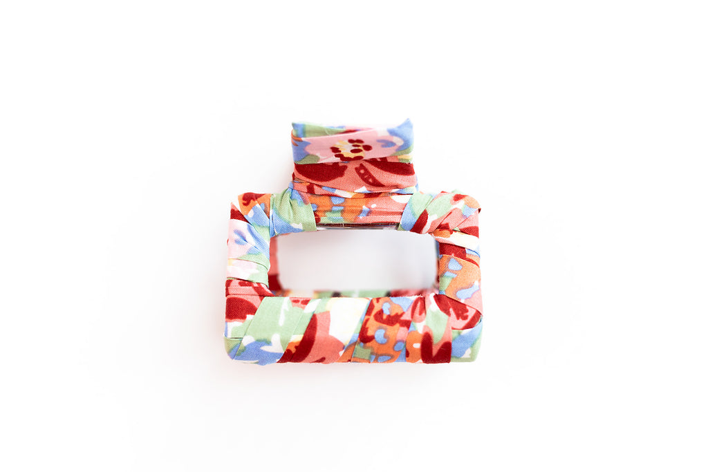 Red Floral Fabric Square Clip