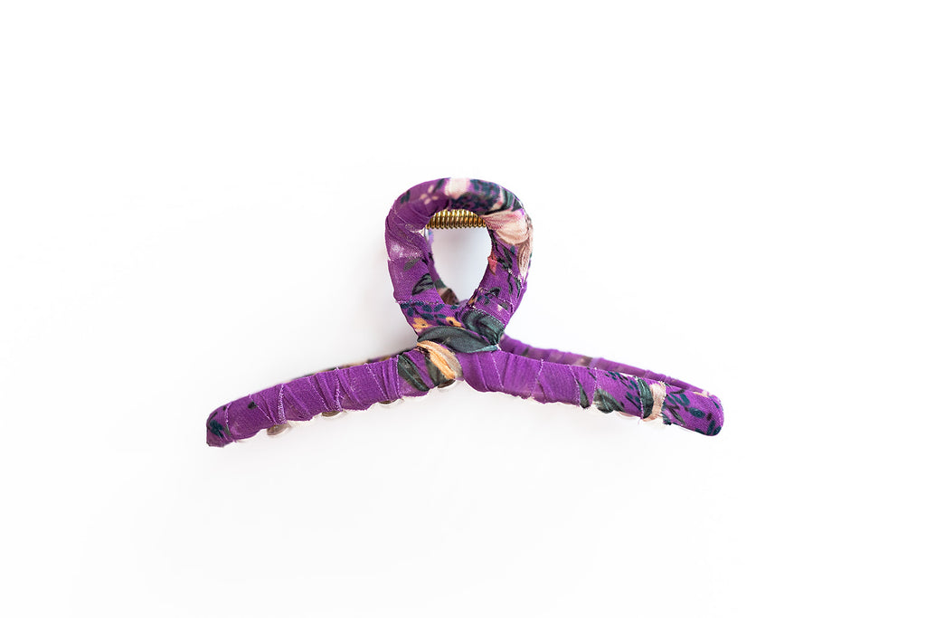 Purple Floral Fabric Claw Clip