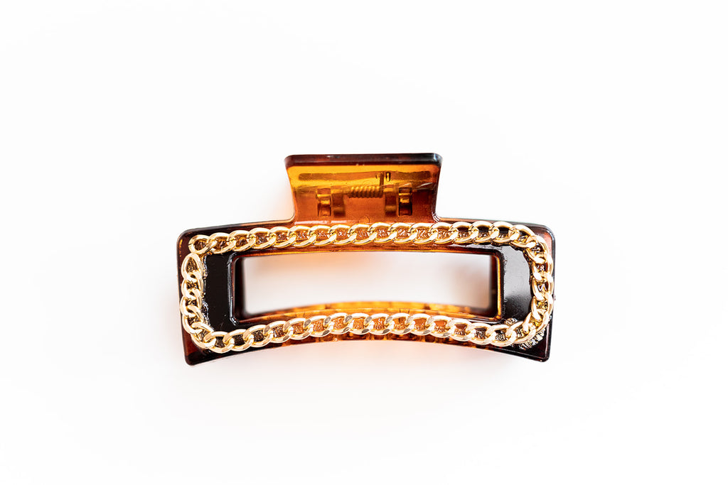 Brown Rectangle Gold Chain Clip
