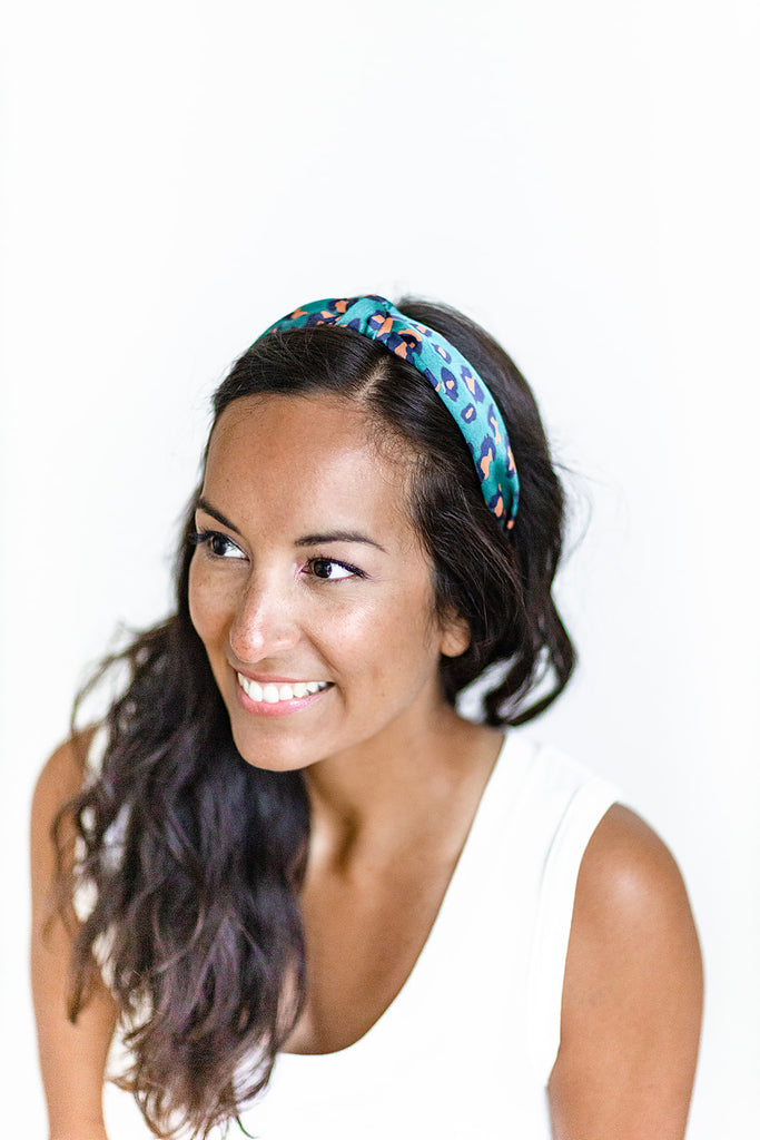 Teal Leopard Knotted Headband