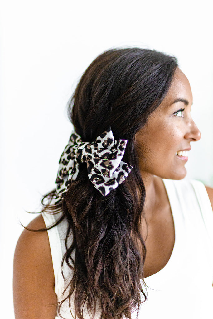 White Leopard Hair Bow