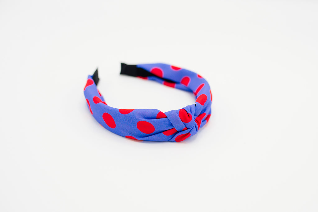 Blue & Red Polka Dot Knotted Headband