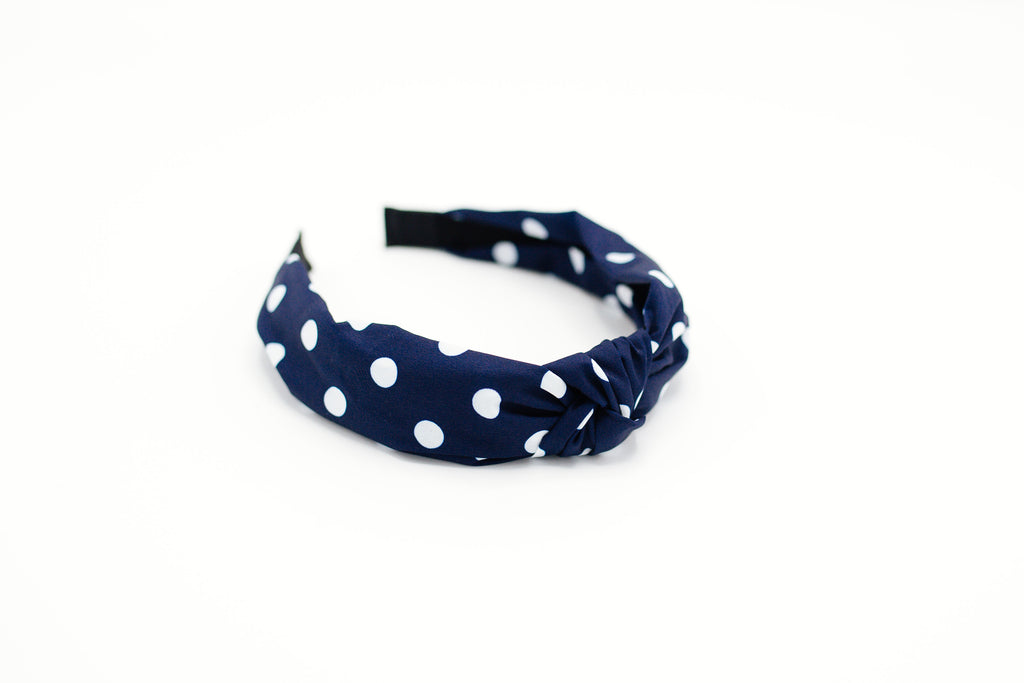 Navy Polka Dot Knotted Headband