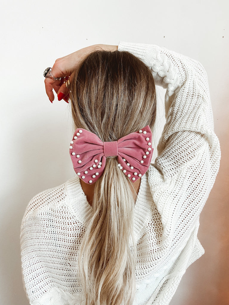 Pink Velvet Pearl Bow