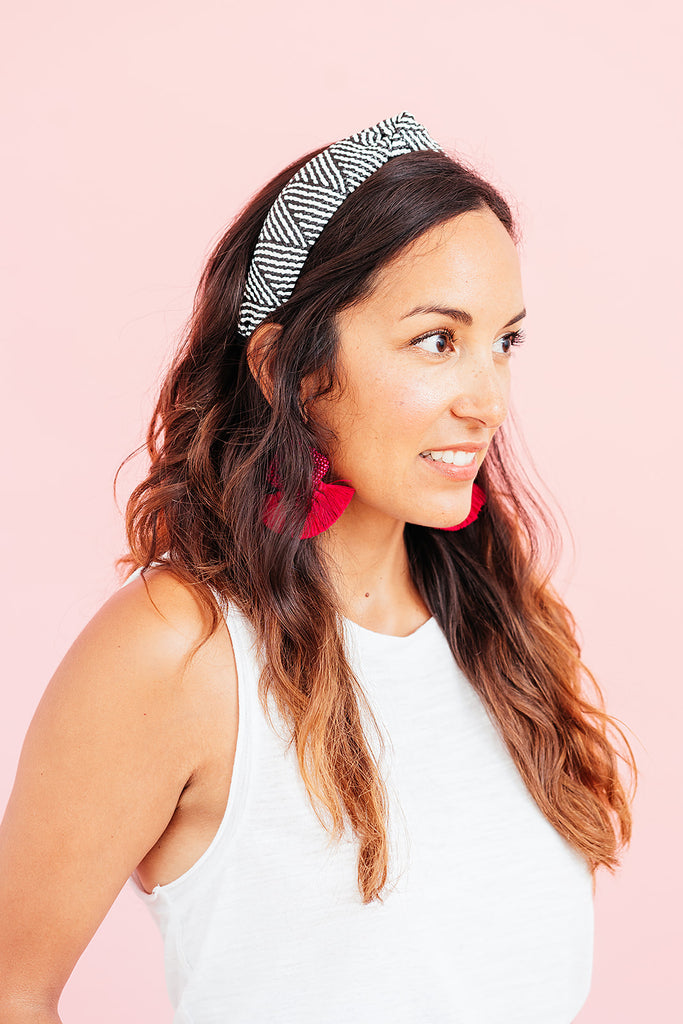 Rattan Woven Black & White Knotted Headband