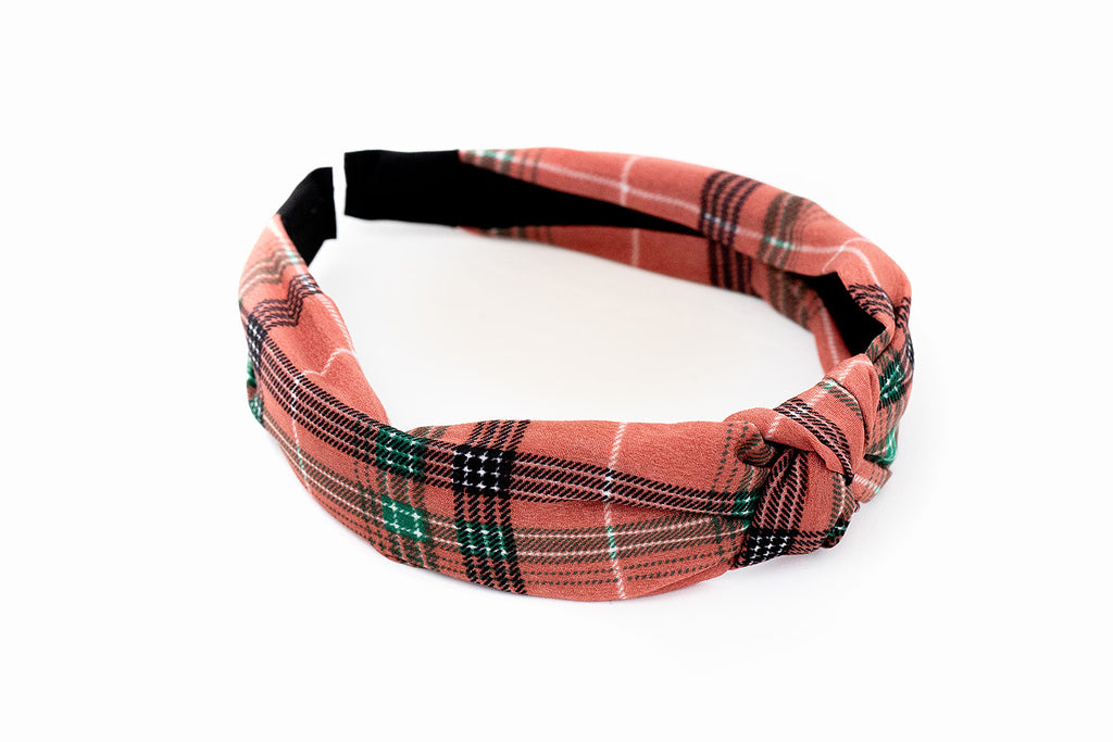 Red Plaid Knotted Headband