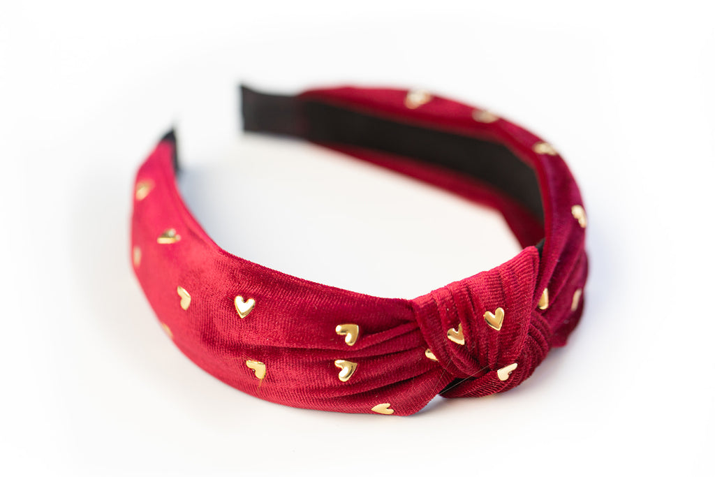 Red Gold Heart Studded Headband