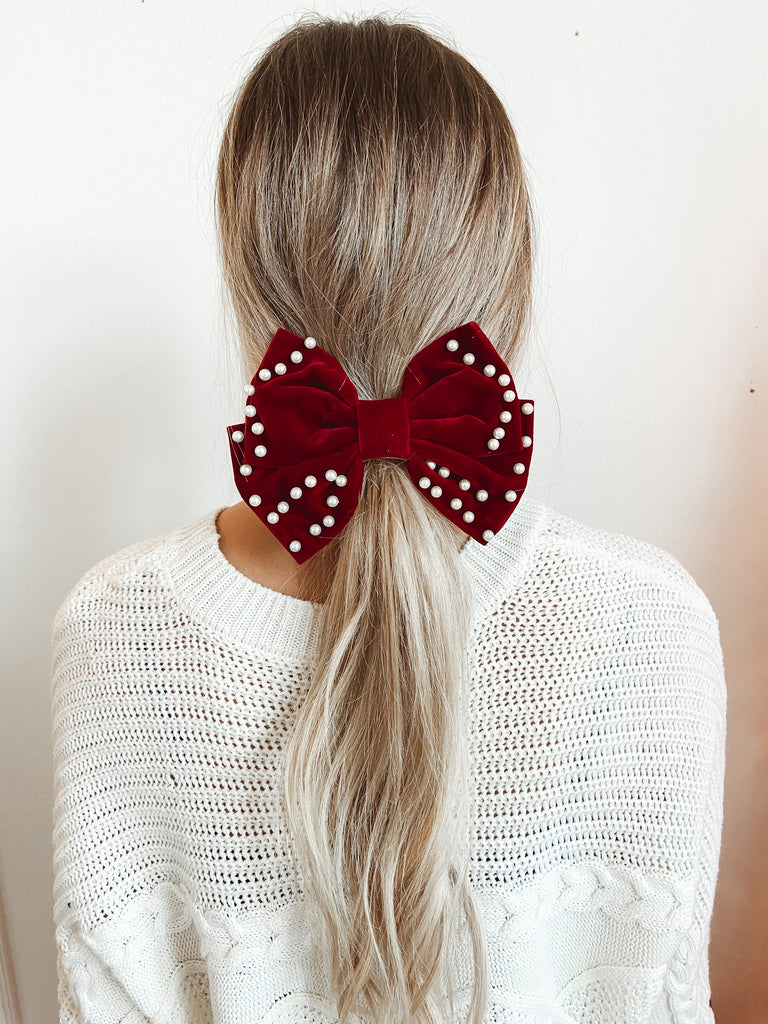 Red Velvet Pearl Bow