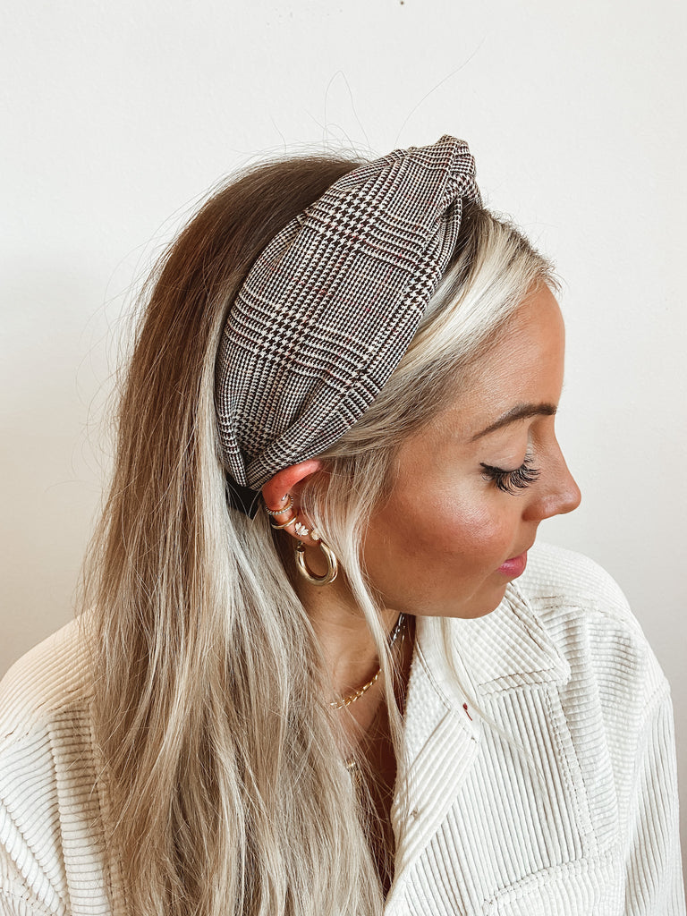 Brown Plaid Twist Headband